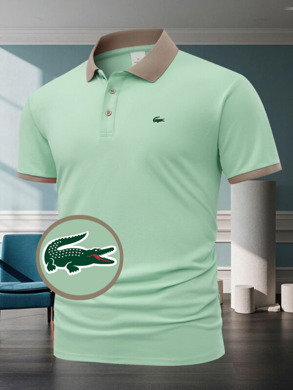 Men'S Casual Athletic Short Sleeve Polo Shirt with Crocodile Print - Red with Beige Collar, Button-Up, Summer Sportswear for Golf, Tennis, Gym, Running Training, Athletic Wear | Casual Style | Stretchy Fabric - Image 4