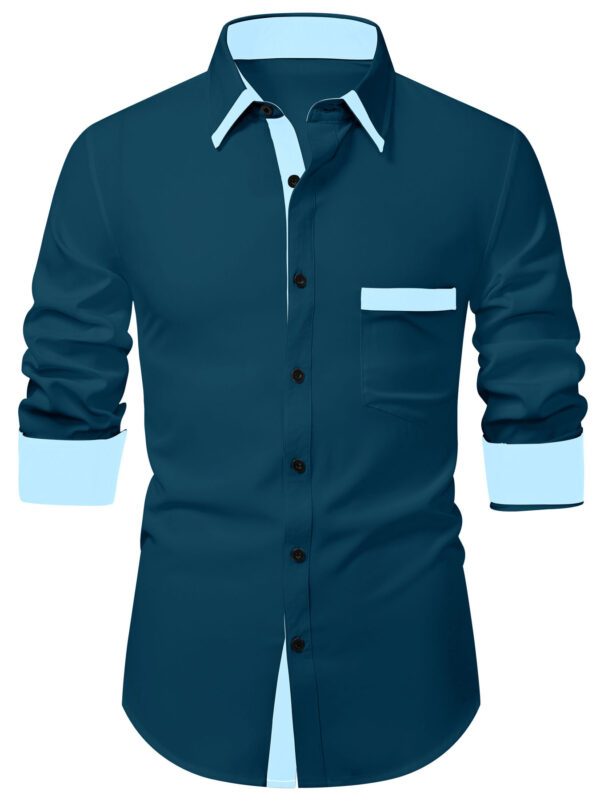 2025 Summer Lightweight Color Block Men'S Casual Long Sleeve Shirt - Solid Color with Contrast Trim, Regular Fit, Multiple Colors & Sizes for Casual Attire, Versatile Menswear, Classic Collar Design, Nonelastic Fabric - Image 4