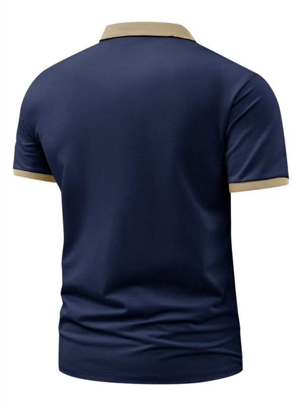 Men'S Stylish Color Block Shirt - Short Sleeve, Button-Up Collar, Polyester, Golf & Outdoor Sports, Navy Blue, Light Green, Khaki, Black, Pink A1268, Golf Shirt - Image 9
