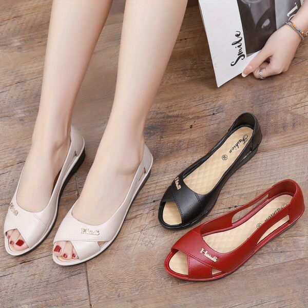 Women's Summer Slide Sandals - Comfortable Flat Heel, Soft Non-Slip Sole, Breathable Cut-Out Design, Peep Toe Style, Casual EVA Upper & PU Cover Inner Lining, Perfect for Casual Attire, Strappy Sandals - Image 9