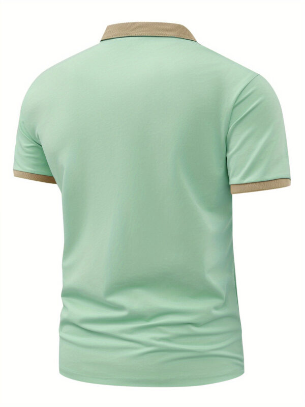 Men'S Stylish Color Block Shirt - Short Sleeve, Button-Up Collar, Polyester, Golf & Outdoor Sports, Navy Blue, Light Green, Khaki, Black, Pink A1268, Golf Shirt - Image 10