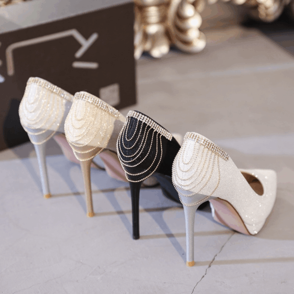 Women's Elegant White/Starry - Pointed Toe Stiletto High Heels, Slip-On Closure, Cushioned PU Insole & Non-Slip Rubber Sole - Formal & Everyday Women's Shoes for Parties, Weddings, Office - All-Season Chic Heels, Stiletto Heels, Party Footwear, Sparkling Embellishment, Premium Finish, Fashion Footwear, Professional Women - Image 4