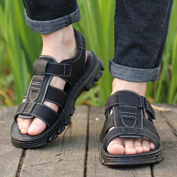 Men's Genuine Leather Fisherman Sandals, Classic Closed-Toe Design with Premium Cowhide Upper and Hand-Stitching, Adjustable Strap for a Comfort Fit, Durable Outdoor Summer Shoes for Walking. - Image 6