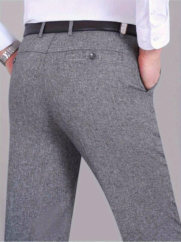 Men's High-Waisted -Linen Pants - Wrinkle-Resistant Lightweight Trousers for Spring/Fall, Breathable Casual Business Casual & Vacation Wear, Regular Fit with Pockets, Hand Wash Only, Everyday Comfort Wear, Wrinkeresistant Fabric - Image 10