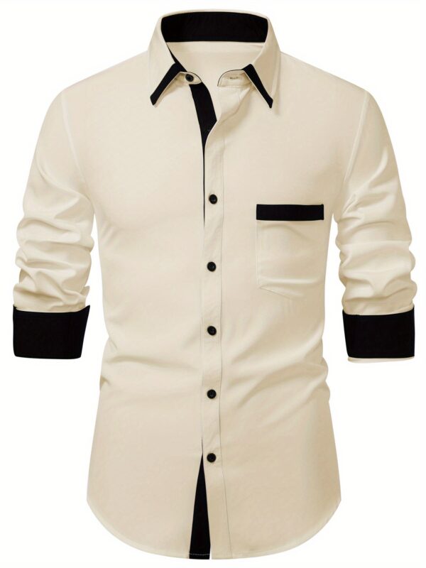 2025 Summer Lightweight Color Block Men'S Casual Long Sleeve Shirt - Solid Color with Contrast Trim, Regular Fit, Multiple Colors & Sizes for Casual Attire, Versatile Menswear, Classic Collar Design, Nonelastic Fabric - Image 2