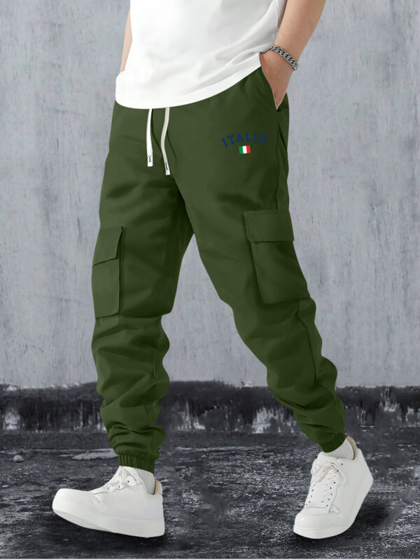 Men'S Summer Cotton Cargo Pants - Olive Green, Drawstring Waist, Casual Style with Multiple Pockets, Ideal for Everyday Wear, Casual Summer Wear | Casual Drawstring Pants | Comfortable Casualwear