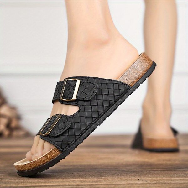 Summer Double Row Buckle Slippers for Women Flat Shoes Men'S Casual Sandals with Toe Soft Sole Flat Beach Shoes Flat Non Slip Slippers for Men and Women Outdoor Home Flip Flops - Image 10