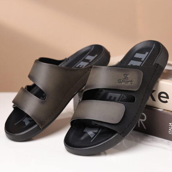Men's Slip-On Beach Slippers with Thick Cushioned Sole - Upper & Rubber Outsole, Adjustable Hook-and-Loop Straps, Brown/Black Colorway for Indoor Outdoor Summer Casual Wear, Simple Slipon Design | Durable Traction Footwear, Beach Shoes - Image 7