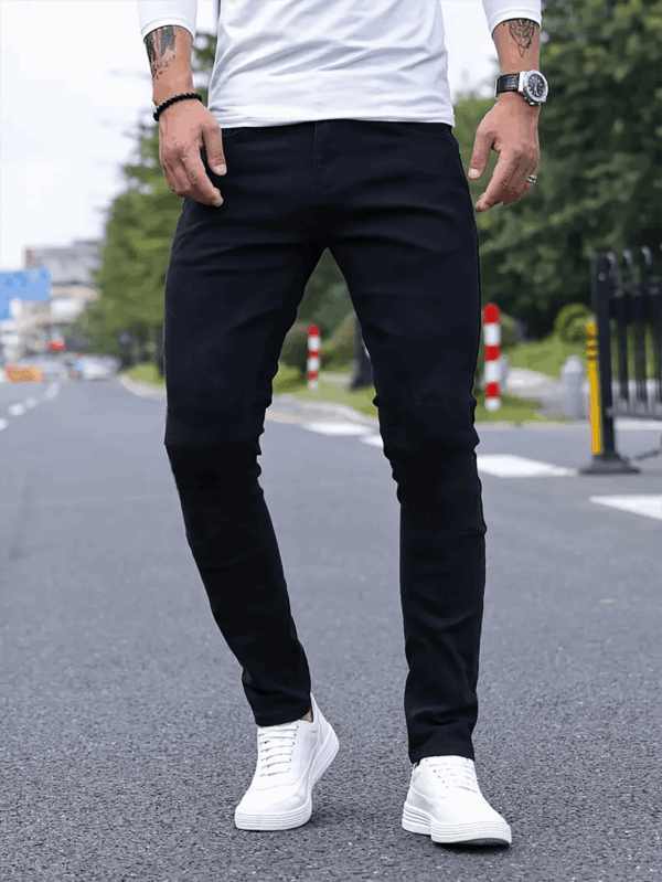 Men'S Slim-Fit Casual Solid Color Jeans, Stretchy Straight-Leg Business Pants with Slant Pockets, Soft Cotton Fabric for Year-Round Wear - Image 2