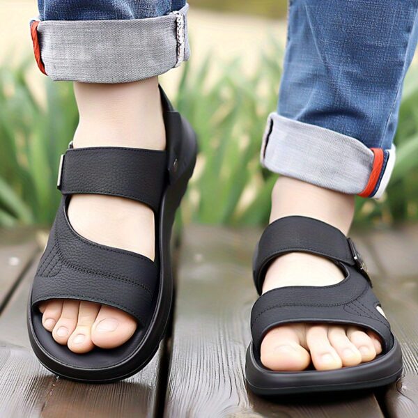 Men's Breathable Top-Grain Leather Casual Sandals with Non-Slip PU Outsole & Comfortable PU Lining - Slip-On Design for Daily Wear & Outdoor Sports - Image 7