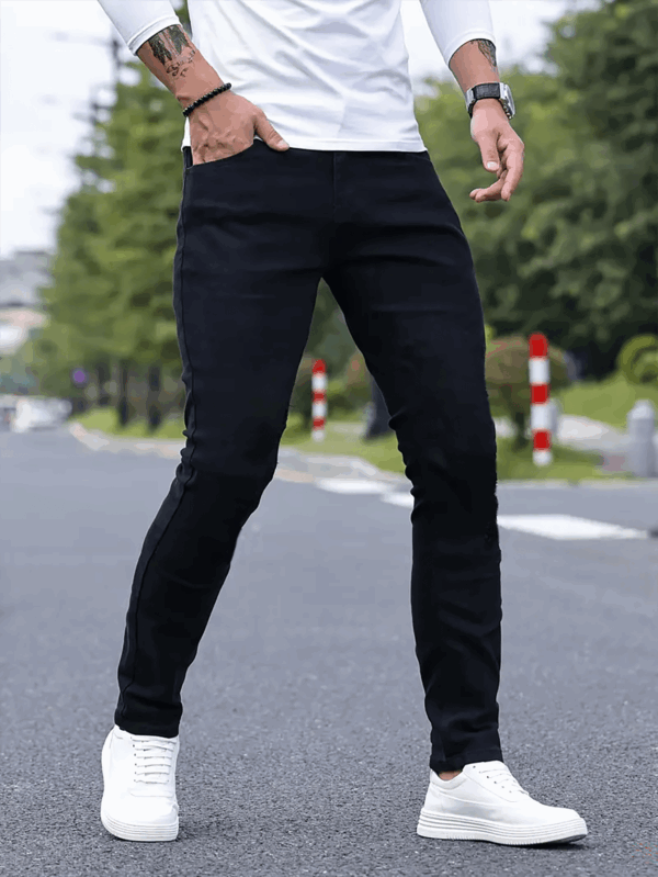 Men'S Slim-Fit Casual Solid Color Jeans, Stretchy Straight-Leg Business Pants with Slant Pockets, Soft Cotton Fabric for Year-Round Wear