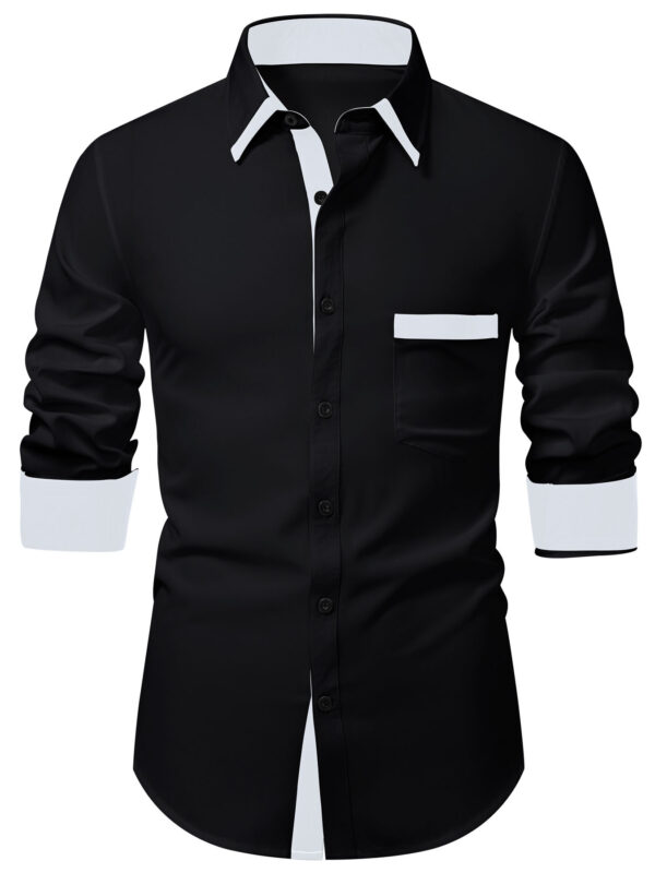 2025 Summer Lightweight Color Block Men'S Casual Long Sleeve Shirt - Solid Color with Contrast Trim, Regular Fit, Multiple Colors & Sizes for Casual Attire, Versatile Menswear, Classic Collar Design, Nonelastic Fabric - Image 3