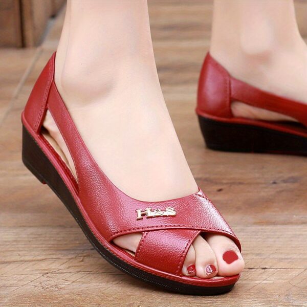Women's Summer Slide Sandals - Comfortable Flat Heel, Soft Non-Slip Sole, Breathable Cut-Out Design, Peep Toe Style, Casual EVA Upper & PU Cover Inner Lining, Perfect for Casual Attire, Strappy Sandals - Image 5
