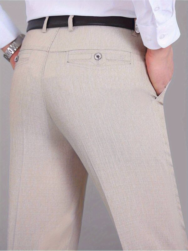 Men's High-Waisted -Linen Pants - Wrinkle-Resistant Lightweight Trousers for Spring/Fall, Breathable Casual Business Casual & Vacation Wear, Regular Fit with Pockets, Hand Wash Only, Everyday Comfort Wear, Wrinkeresistant Fabric - Image 9