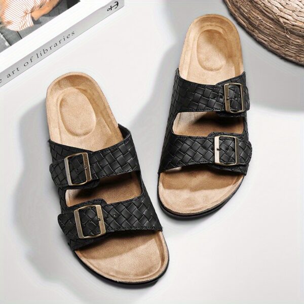 Summer Double Row Buckle Slippers for Women Flat Shoes Men'S Casual Sandals with Toe Soft Sole Flat Beach Shoes Flat Non Slip Slippers for Men and Women Outdoor Home Flip Flops - Image 3