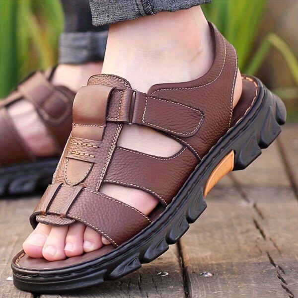 Men's Genuine Leather Fisherman Sandals, Classic Closed-Toe Design with Premium Cowhide Upper and Hand-Stitching, Adjustable Strap for a Comfort Fit, Durable Outdoor Summer Shoes for Walking. - Image 3