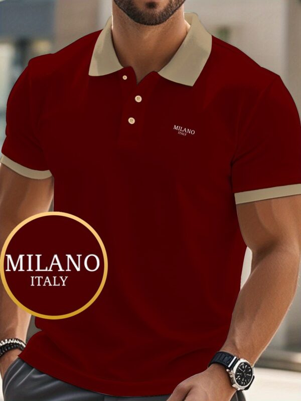 Milano 2012 Men'S Stylish Red & White Polo Shirt - Comfortable, Stretch Fabric, Casual Short Sleeve with Collar, Button-Up Design, Perfect for Summer