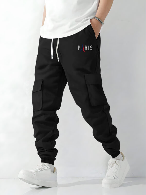 Men's Casual Cargo Pants with Paris Geometric Print - Elastic Waistband & Multiple Pockets, Lightweight Summer Beach Vacation Outdoor Date Pants, Machine Washable, Beach Pants