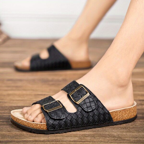 Summer Double Row Buckle Slippers for Women Flat Shoes Men'S Casual Sandals with Toe Soft Sole Flat Beach Shoes Flat Non Slip Slippers for Men and Women Outdoor Home Flip Flops - Image 7