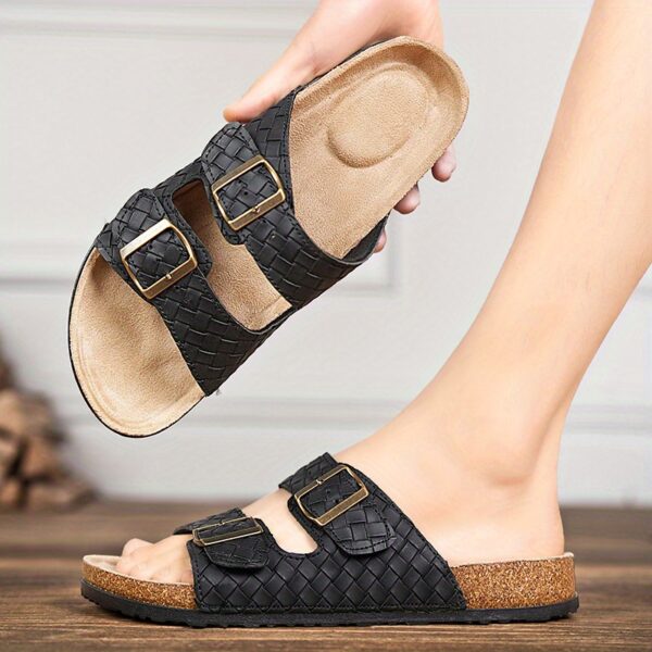 Summer Double Row Buckle Slippers for Women Flat Shoes Men'S Casual Sandals with Toe Soft Sole Flat Beach Shoes Flat Non Slip Slippers for Men and Women Outdoor Home Flip Flops - Image 2