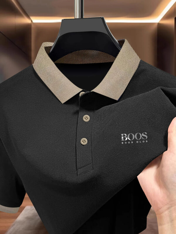 Men'S Summer Contrast Collar Polo Shirt - "BOOS" Print, Lightweight Breathable Fabric, Casual Short Sleeve Top for Casual Attire, Stylish Button-Up Design, Quality Craftsmanship - Image 2