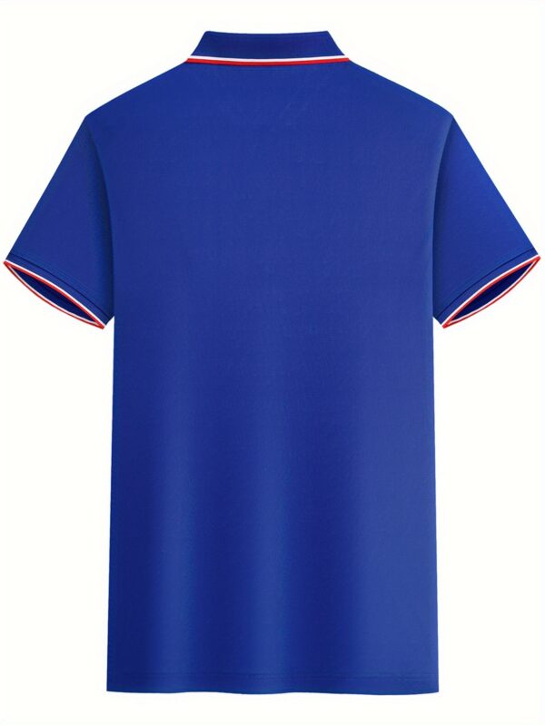 BOOS Men's Classic Shirt - Breathable Summer Short Sleeve, Navy Blue with Red & White Striped Collar, Casual Business & Tennis Training, High-End Polyester Fabric, Button-Up Design - Image 10