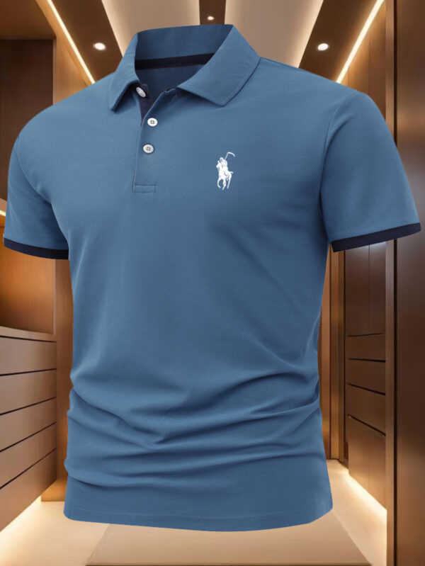 Men'S Stylish Red Polo Shirt with White Horse Logo - Casual Short Sleeve, 100% Polyester, Perfect for Outdoor Sports & Golf, Casual Summer Wear|Stylish Horse Logo|Polyester Fabric - Image 3