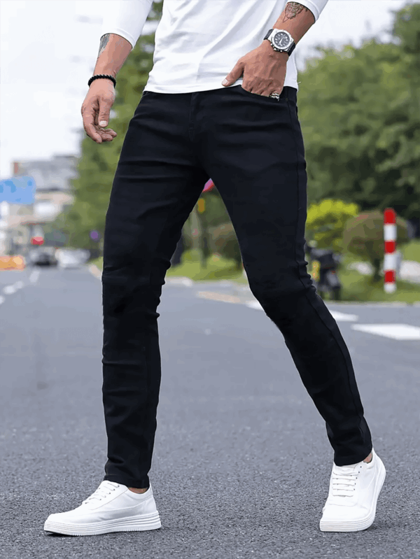 Men'S Slim-Fit Casual Solid Color Jeans, Stretchy Straight-Leg Business Pants with Slant Pockets, Soft Cotton Fabric for Year-Round Wear - Image 4