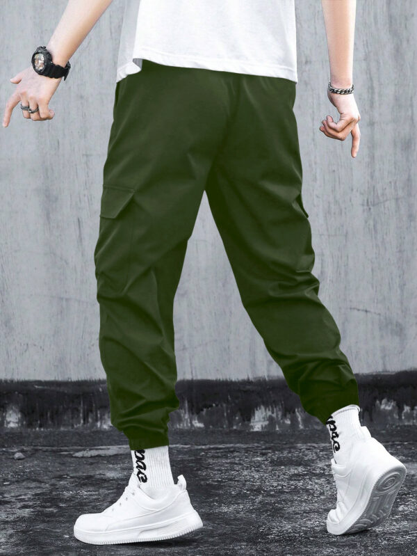 Men'S Summer Cotton Cargo Pants - Olive Green, Drawstring Waist, Casual Style with Multiple Pockets, Ideal for Everyday Wear, Casual Summer Wear | Casual Drawstring Pants | Comfortable Casualwear - Image 5