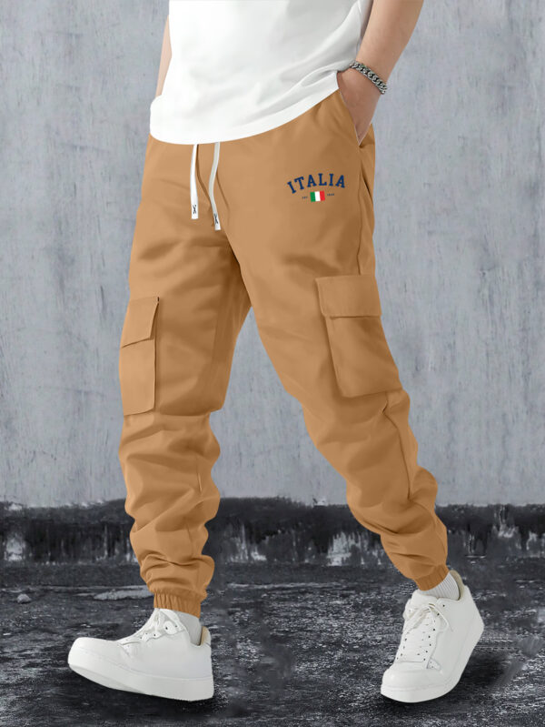 Men'S Summer Cotton Cargo Pants - Olive Green, Drawstring Waist, Casual Style with Multiple Pockets, Ideal for Everyday Wear, Casual Summer Wear | Casual Drawstring Pants | Comfortable Casualwear - Image 2