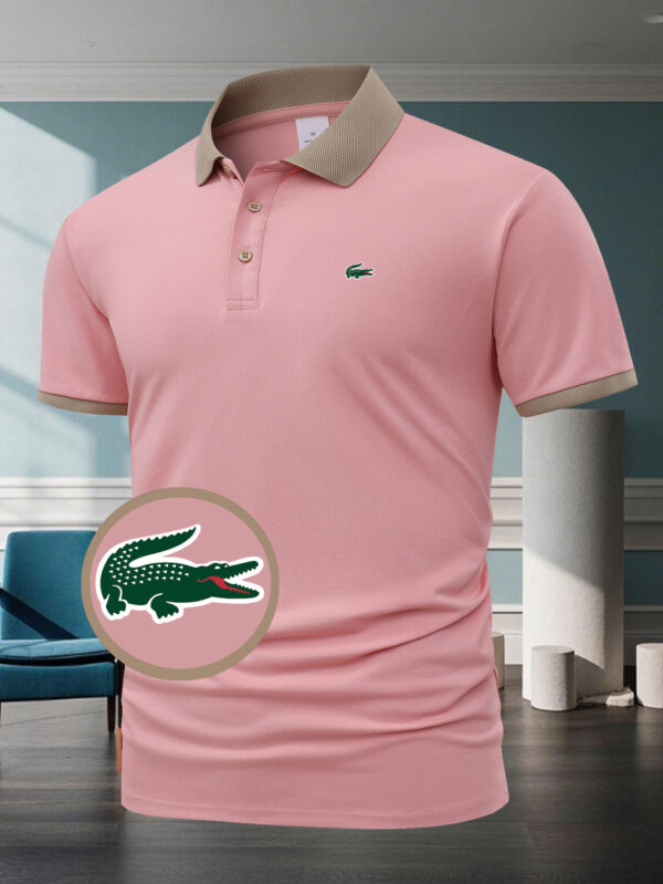 Men'S Casual Athletic Short Sleeve Polo Shirt with Crocodile Print - Red with Beige Collar, Button-Up, Summer Sportswear for Golf, Tennis, Gym, Running Training, Athletic Wear | Casual Style | Stretchy Fabric - Image 7