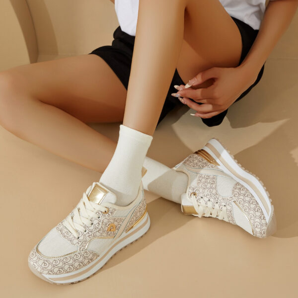 Dési Women's Low-Top Lace-Up Sneakers - Black & Golden Geometric Pattern Design, Breathable Fabric & PU Cover Upper, Cushioned PVC Sole for All-Season Comfort, Casual Running Shoes for Casual Attire - Image 8