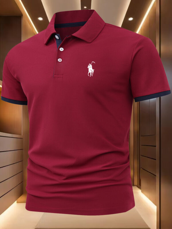Men'S Stylish Red Polo Shirt with White Horse Logo - Casual Short Sleeve, 100% Polyester, Perfect for Outdoor Sports & Golf, Casual Summer Wear|Stylish Horse Logo|Polyester Fabric
