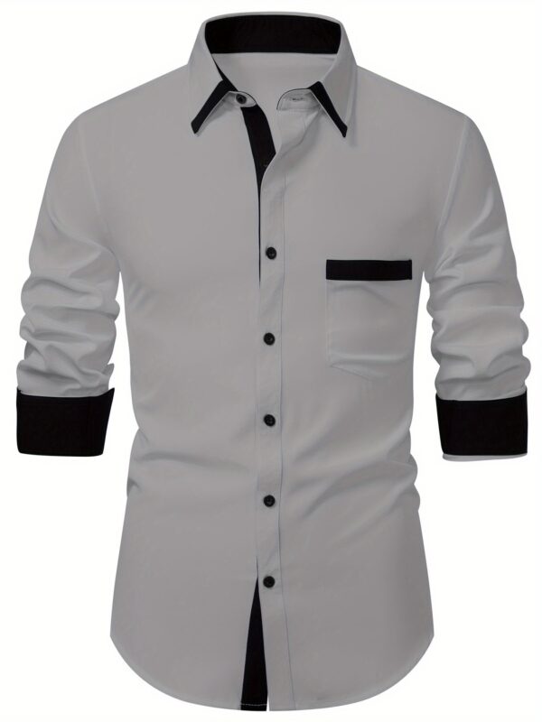 2025 Summer Lightweight Color Block Men'S Casual Long Sleeve Shirt - Solid Color with Contrast Trim, Regular Fit, Multiple Colors & Sizes for Casual Attire, Versatile Menswear, Classic Collar Design, Nonelastic Fabric