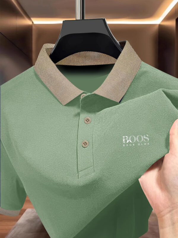 Men'S Summer Contrast Collar Polo Shirt - "BOOS" Print, Lightweight Breathable Fabric, Casual Short Sleeve Top for Casual Attire, Stylish Button-Up Design, Quality Craftsmanship - Image 4
