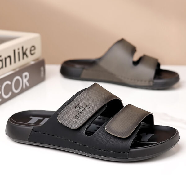 Men's Slip-On Beach Slippers with Thick Cushioned Sole - Upper & Rubber Outsole, Adjustable Hook-and-Loop Straps, Brown/Black Colorway for Indoor Outdoor Summer Casual Wear, Simple Slipon Design | Durable Traction Footwear, Beach Shoes - Image 8