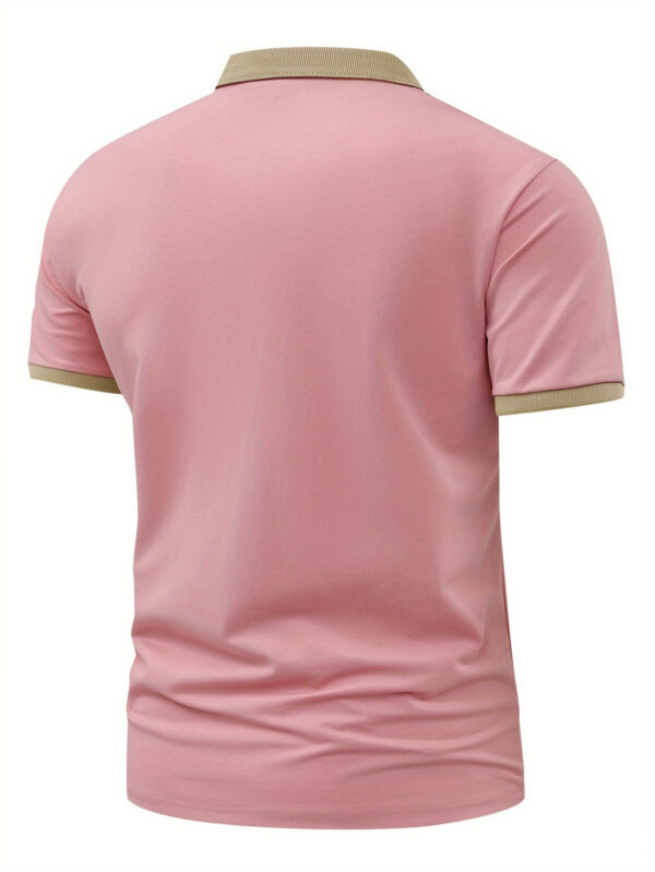 Men'S Stylish Color Block Shirt - Short Sleeve, Button-Up Collar, Polyester, Golf & Outdoor Sports, Navy Blue, Light Green, Khaki, Black, Pink A1268, Golf Shirt - Image 8