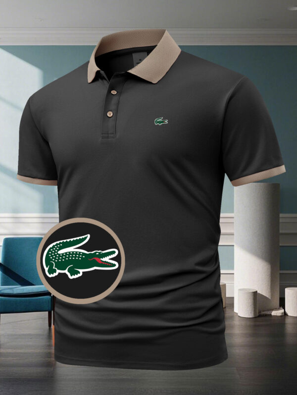 Men'S Casual Athletic Short Sleeve Polo Shirt with Crocodile Print - Red with Beige Collar, Button-Up, Summer Sportswear for Golf, Tennis, Gym, Running Training, Athletic Wear | Casual Style | Stretchy Fabric - Image 5