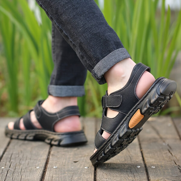 Men's Genuine Leather Fisherman Sandals, Classic Closed-Toe Design with Premium Cowhide Upper and Hand-Stitching, Adjustable Strap for a Comfort Fit, Durable Outdoor Summer Shoes for Walking. - Image 8