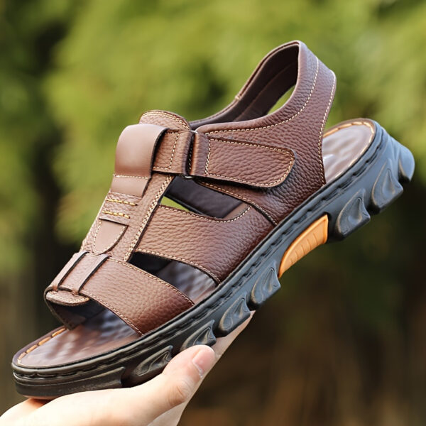 Men's Genuine Leather Fisherman Sandals, Classic Closed-Toe Design with Premium Cowhide Upper and Hand-Stitching, Adjustable Strap for a Comfort Fit, Durable Outdoor Summer Shoes for Walking. - Image 9