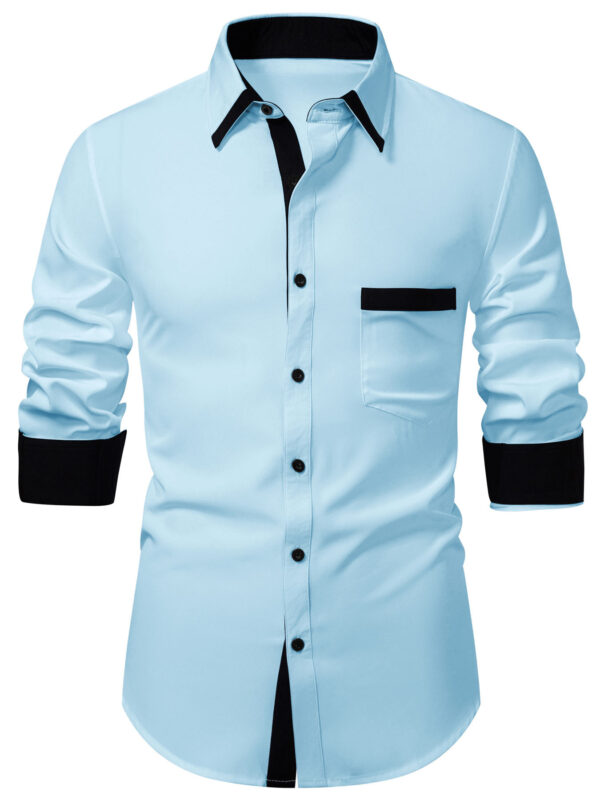 2025 Summer Lightweight Color Block Men'S Casual Long Sleeve Shirt - Solid Color with Contrast Trim, Regular Fit, Multiple Colors & Sizes for Casual Attire, Versatile Menswear, Classic Collar Design, Nonelastic Fabric - Image 6