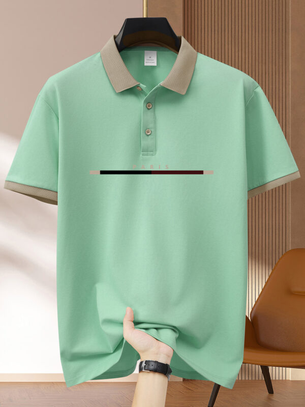 Men'S Stylish Color Block Shirt - Short Sleeve, Button-Up Collar, Polyester, Golf & Outdoor Sports, Navy Blue, Light Green, Khaki, Black, Pink A1268, Golf Shirt - Image 4