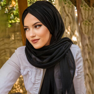 1 قطعة وشاح حجاب أسود أنيق للنساء - قماش قابل للتنفس ومطاطي مع تصميم مطوي لامع | مثالي لرمضان والاحتفالات الدينية | قابل للغسل يدويًا، حجاب، وشاح رأس مسلم