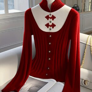 كنزة نسائية شتوية أنيقة بتصميم صيني عصري وهمي بقطعتين - دفء وفخامة