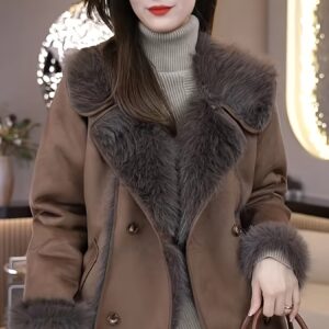 معطف نسائي شتوي فاخر: أناقة دافئة بمظهر الفرو الصناعي الراقي لكل مناسباتك