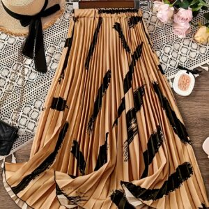 تنورة نسائية أنيقة بخصر عالٍ وثنيات، مطبوعة بالكامل، لمظهر راقٍ في الربيع والصيف والخريف