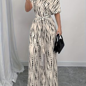 جمبسوت نسائي أنيق بكتف واحد وأكمام خفاش واسعة – أناقة صيفية متعددة الاستخدامات مع حزام