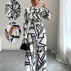 جمبسوت نسائي أنيق بنقوش هندسية - إطلالة عصرية وجذابة