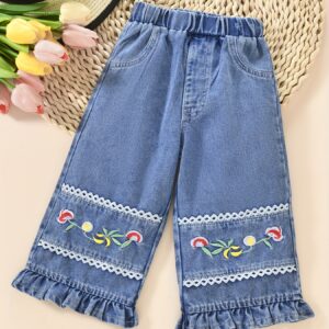 تألقي صغيرتي: جينز بناتي مطرز بالزهور لراحة وأناقة لا تضاهى!