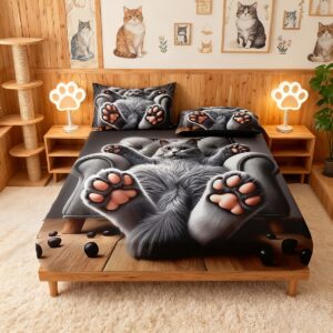 أحلامٌ قططية مريحة: طقم مفروشات سرير بطبعة القطط الجذابة!